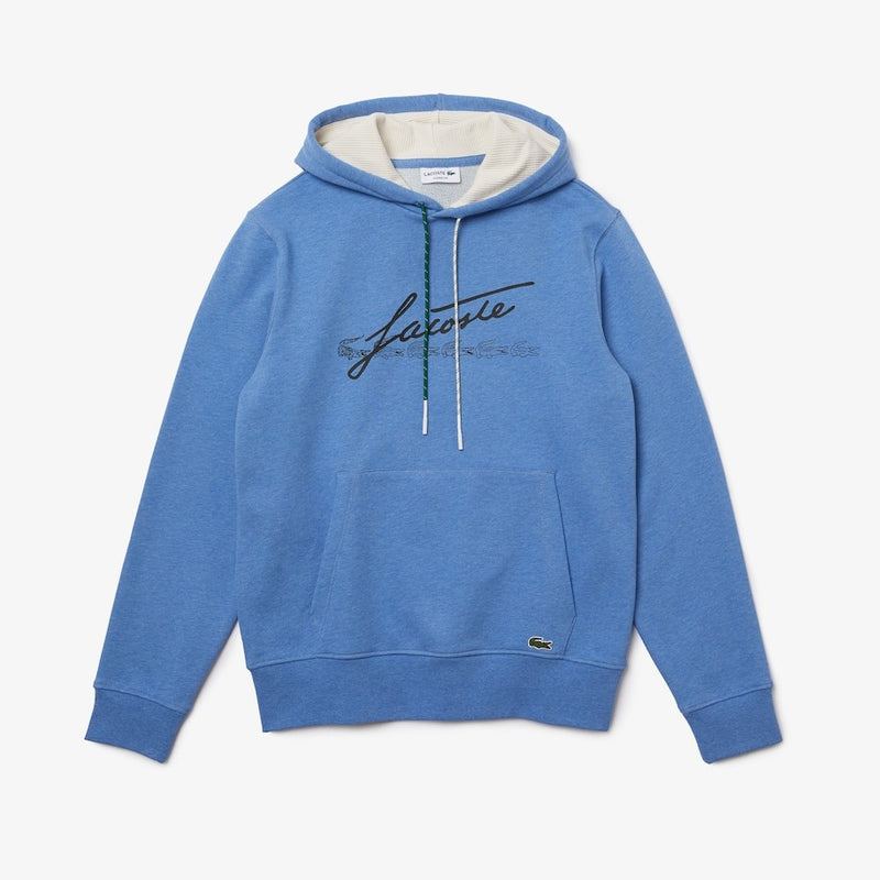 MEN'S LACOSTE SIGNATURE HOODED FLECKED COTTON FLEECE HOODIE (BLUE CHINE)